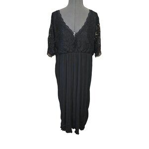 Black Lace & Chiffon Long Night Dress Short Sleeves 3X Romance Goth Princess